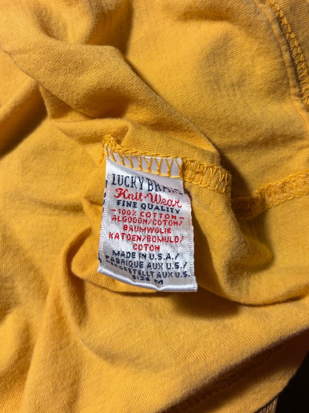 Vintage Y2K Lucky Brand Graphic Tee Mustard Yellow Grunge M - Picture 5 of 5